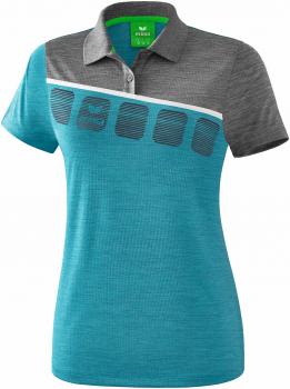 5-C Poloshirt Damen - oriental blue melange/grau melange/weiß