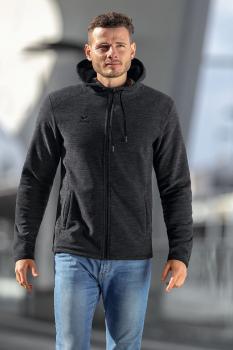 Fleecejacke mit Kapuze - schwarz melange
