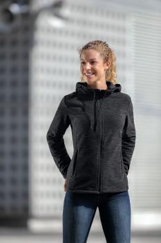 Fleecejacke mit Kapuze Damen - schwarz melange